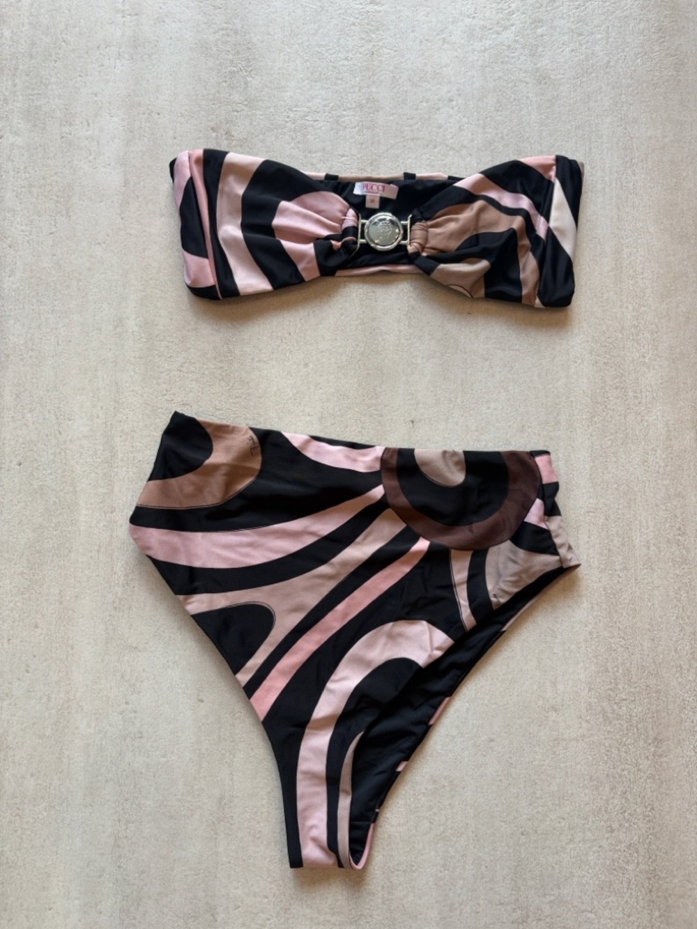 Pucci Marmo High-Waist Bikini Set in Pink, Black & Brown